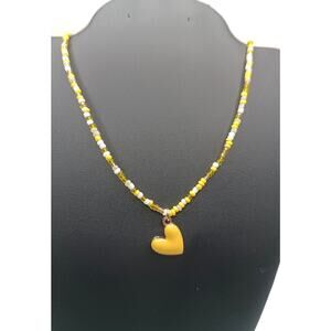 Yellow Beaded Heart Necklace Adjustable 16-19" Cute Minimal